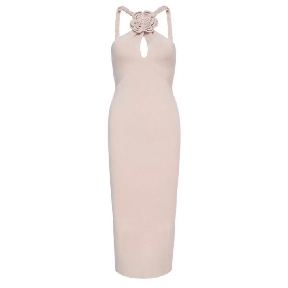 NEW LE SUPERBE women's eve midi dress in milk latte
